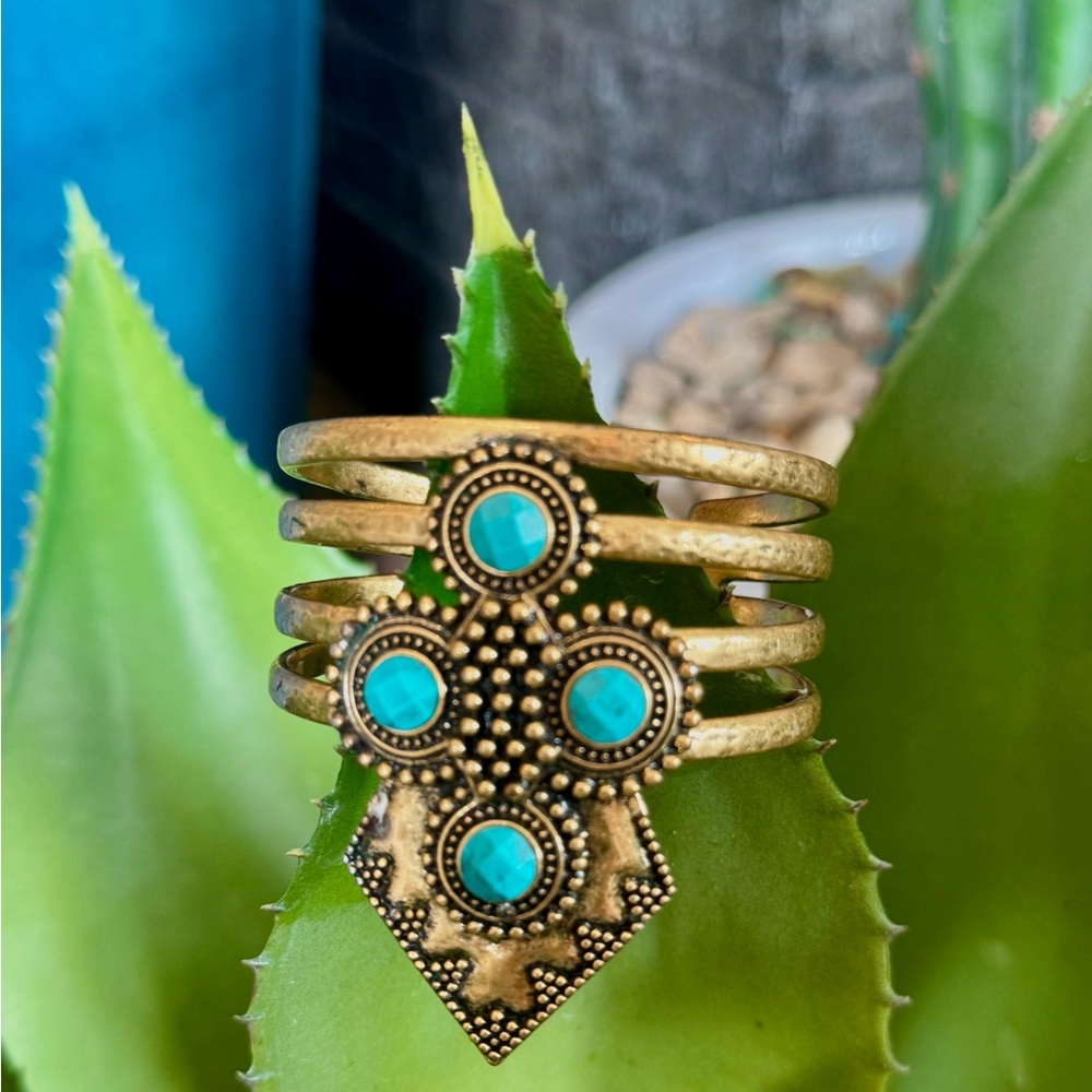 Faux Turquoise and Gold Lucky Brand Cuff